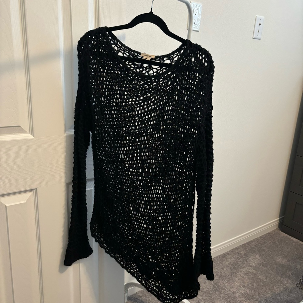 Helmut Lang Black Sweater Open Knit Asymmetrical Long Sleeve Alpaca Size M